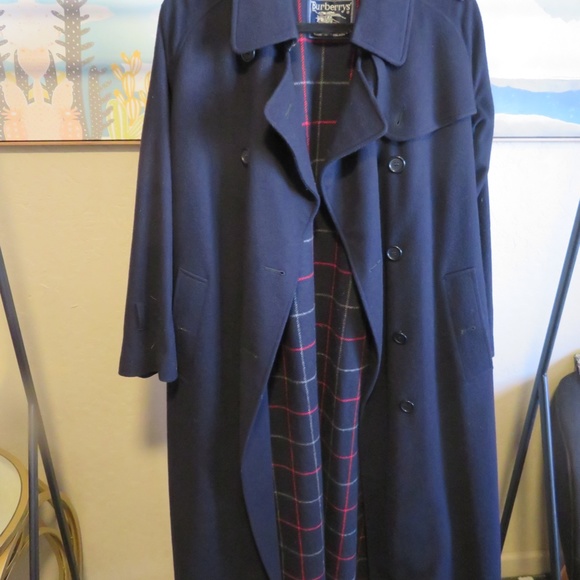 1980's Classic Burberry Wool Overcoat, Navy - Picture 3 of 10